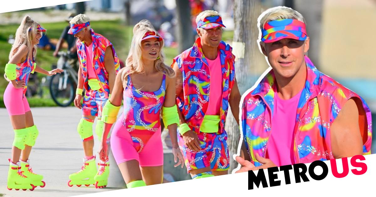 Margot Robbie and Ryan Gosling rollerblade in fluorescents as Barbie and Ken 106 Margot Robbie and Ryan Gosling rollerblade in fluorescents as Barbie and Ken